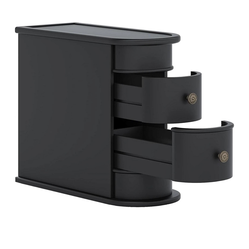 Benjara Side End Table- C Black Frame- Silver Metal Knobs 2 Drawer- 24 Inch