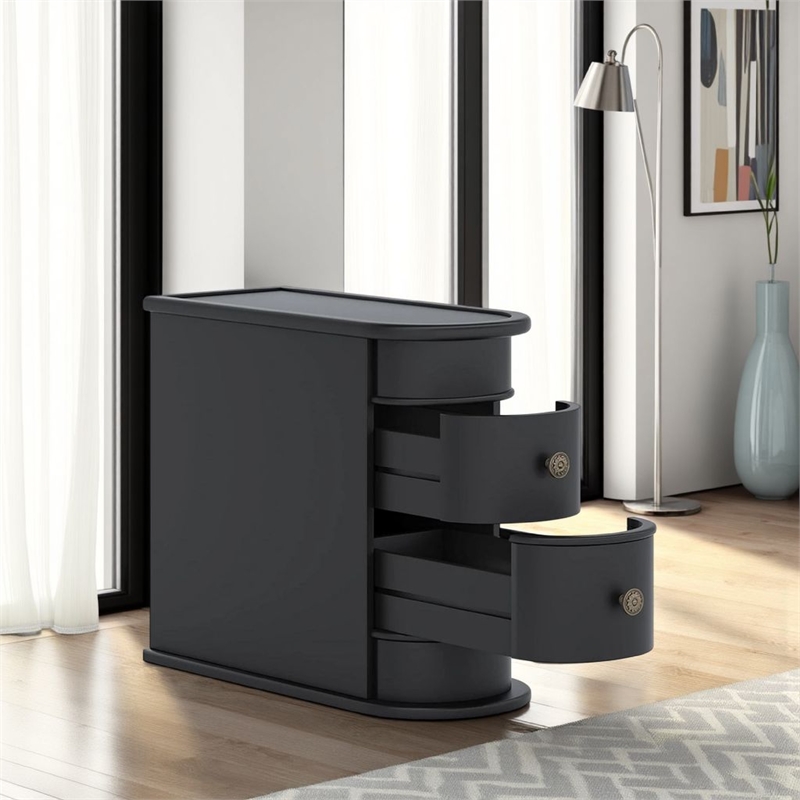 Benjara Side End Table- C Black Frame- Silver Metal Knobs 2 Drawer- 24 Inch
