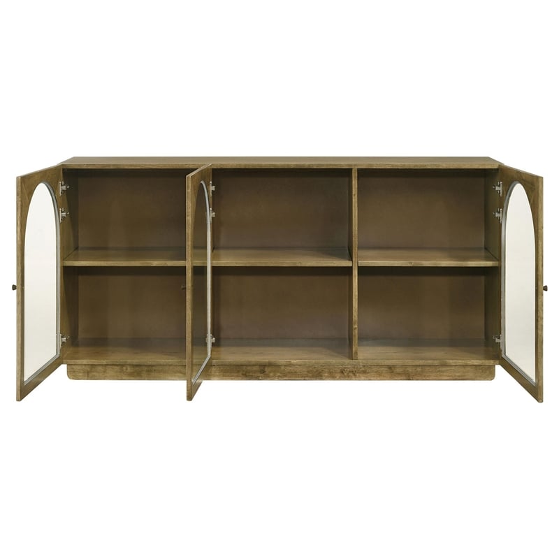 Benjara Givy Sideboard Buffet- 3 Arched Glass Doors 71