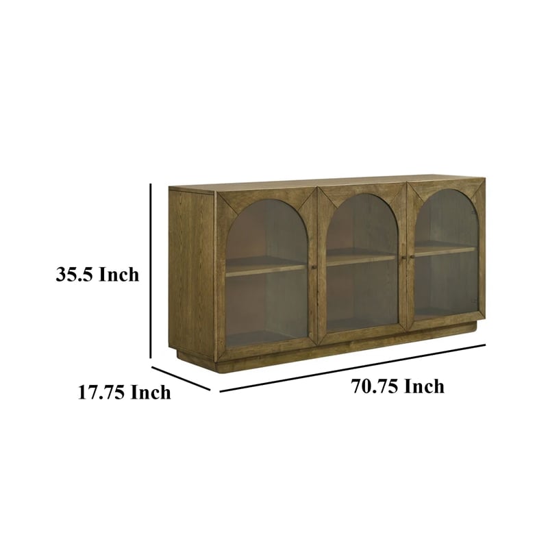 Benjara Givy Sideboard Buffet- 3 Arched Glass Doors 71