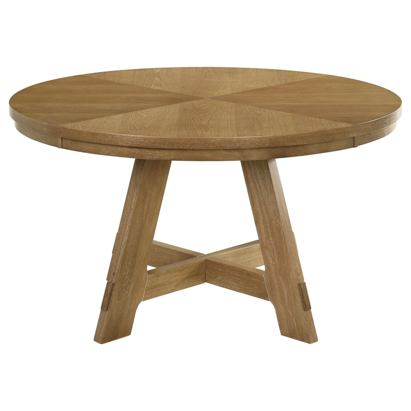Benjara Danie Round Dining Table with Starburst Wedge Top- Brown Wood 54 Inch