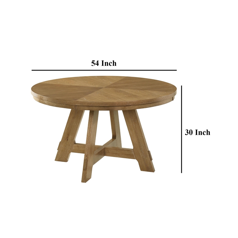 Benjara Danie Round Dining Table with Starburst Wedge Top- Brown Wood 54 Inch