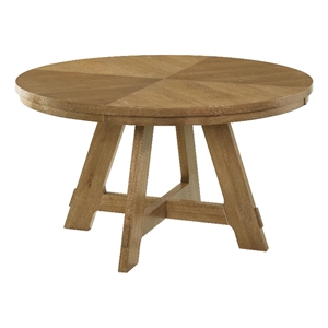 Benjara Danie Round Dining Table with Starburst Wedge Top- Brown Wood 54 Inch