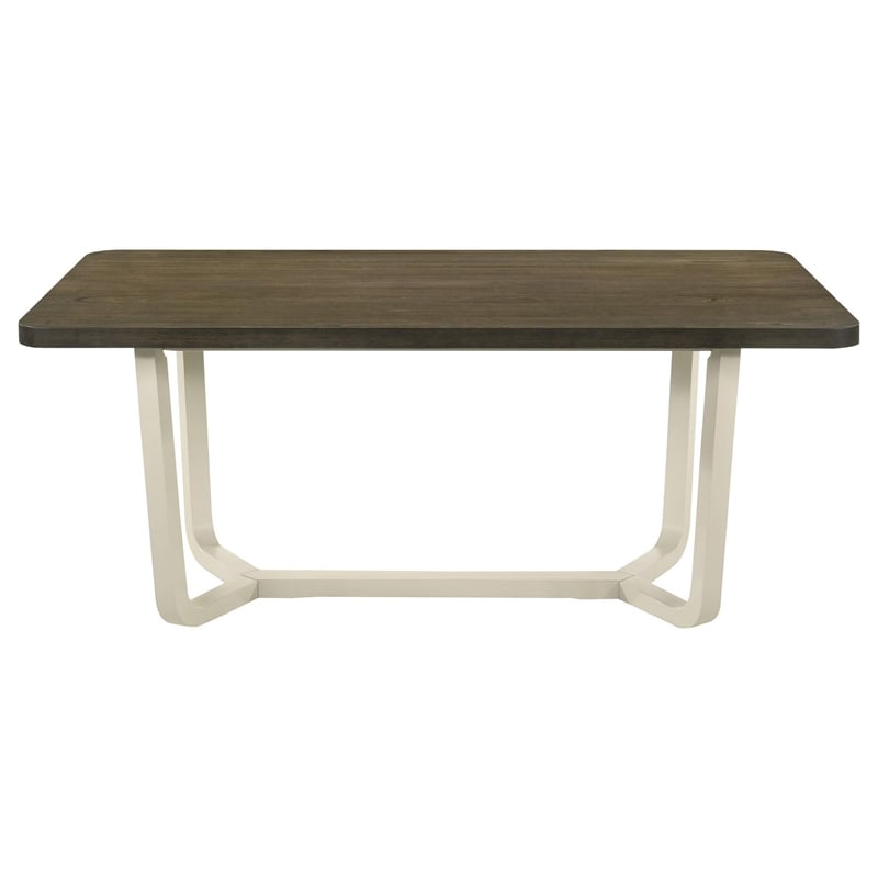 Benjara Loxy Dining Table- Curved Base- Rectangular Gray Brown Wood 71 Inch