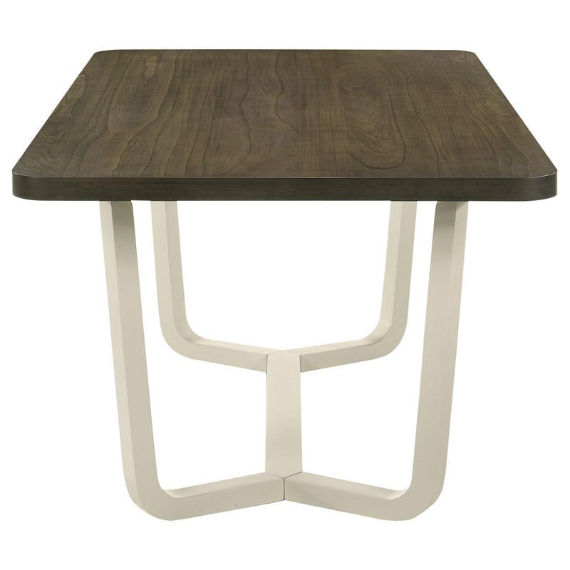 Benjara Loxy Dining Table- Curved Base- Rectangular Gray Brown Wood 71 Inch