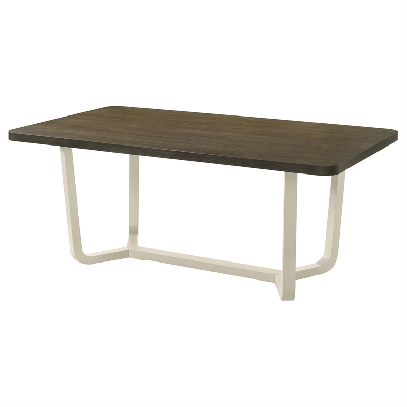Benjara Loxy Dining Table- Curved Base- Rectangular Gray Brown Wood 71 Inch