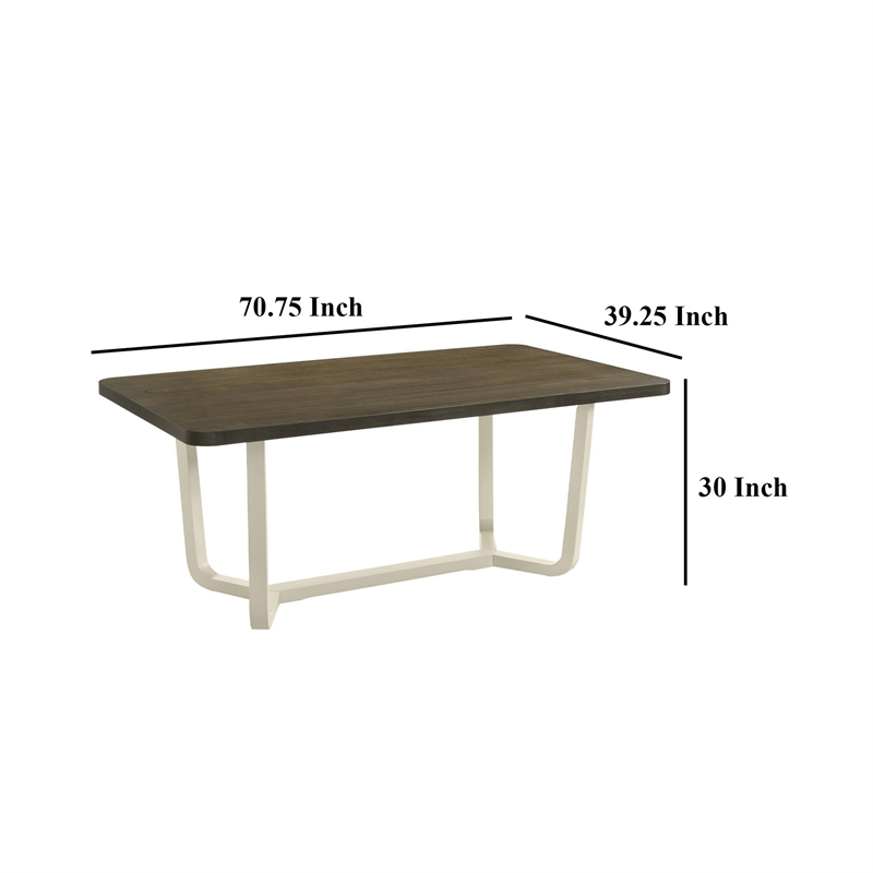 Benjara Loxy Dining Table- Curved Base- Rectangular Gray Brown Wood 71 Inch