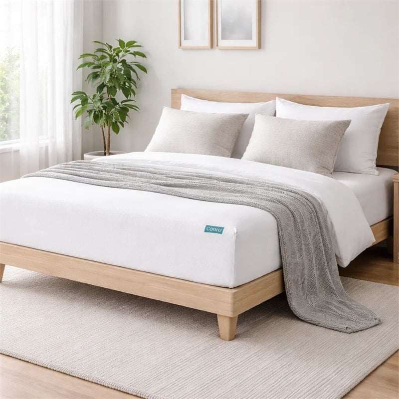 Benjara Queen Mattress Protector- Pocket Design- Waterproof Cream White Fabric