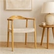 Benjara Accent Armchair- White Rope Woven Style Seat- Natural Brown Ash Wood