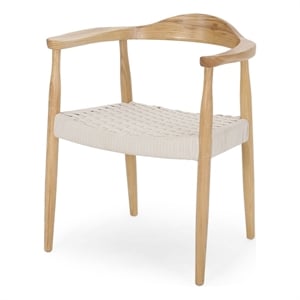 Benjara Accent Armchair- White Rope Woven Style Seat- Natural Brown Ash Wood