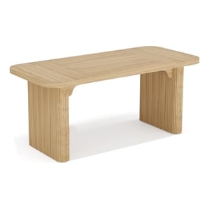 Benjara Executive Desk- 62&quot Light Brown Top- Fluted Double Pedestal Base