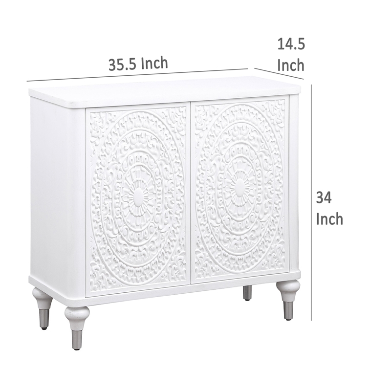 Benjara Cardi Accent Cabinet- 2 Medallion Carved Doors- 36