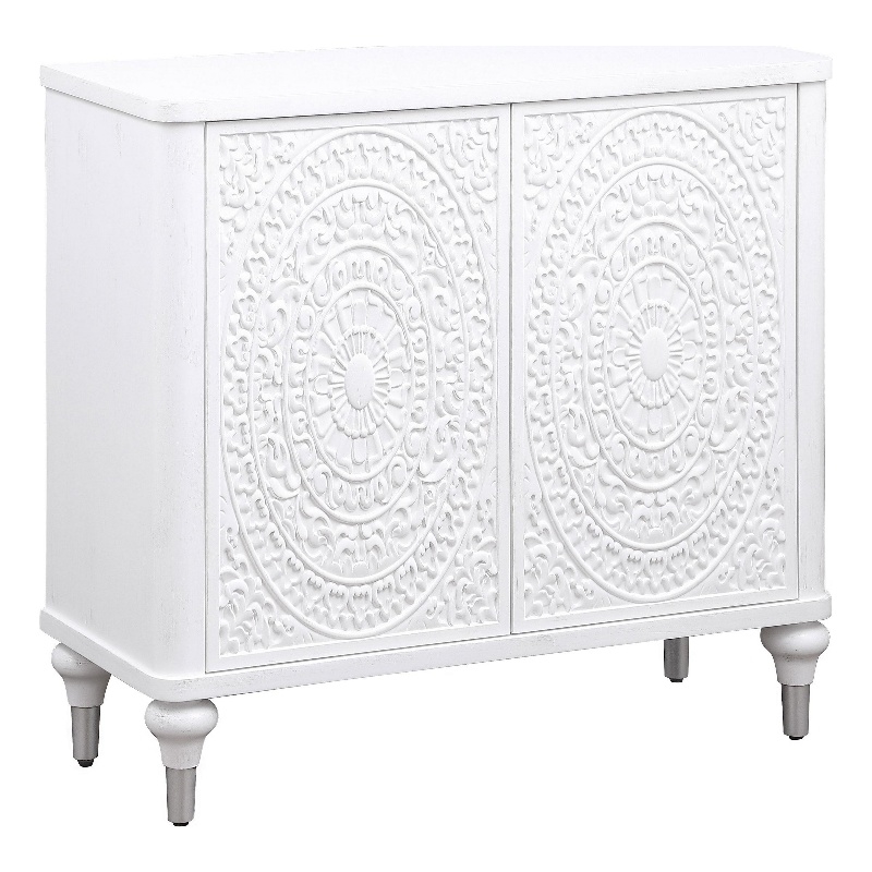 Benjara Cardi Accent Cabinet- 2 Medallion Carved Doors- 36