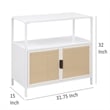 Benjara Lanie Accent Cabinet- Open Shelf and 2 Doors- PE Cane- White Metal