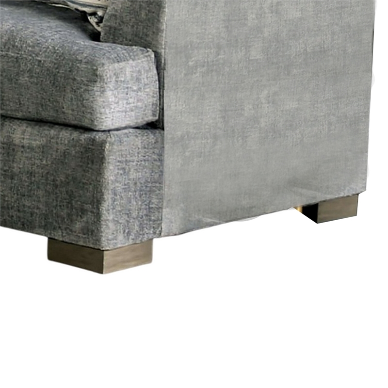 Benjara Lewis Loveseat with 2 Accent Pillows- 67 Inch- Gray Fabric