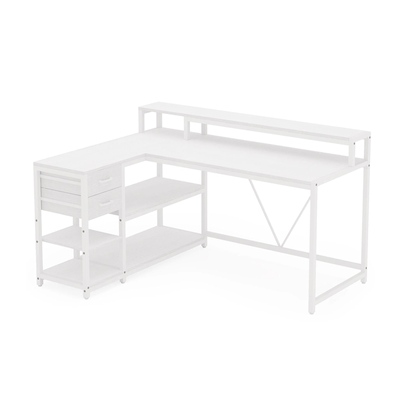 Benjara Executive Desk- L Shaped Top- Portable File Cabinet- 55