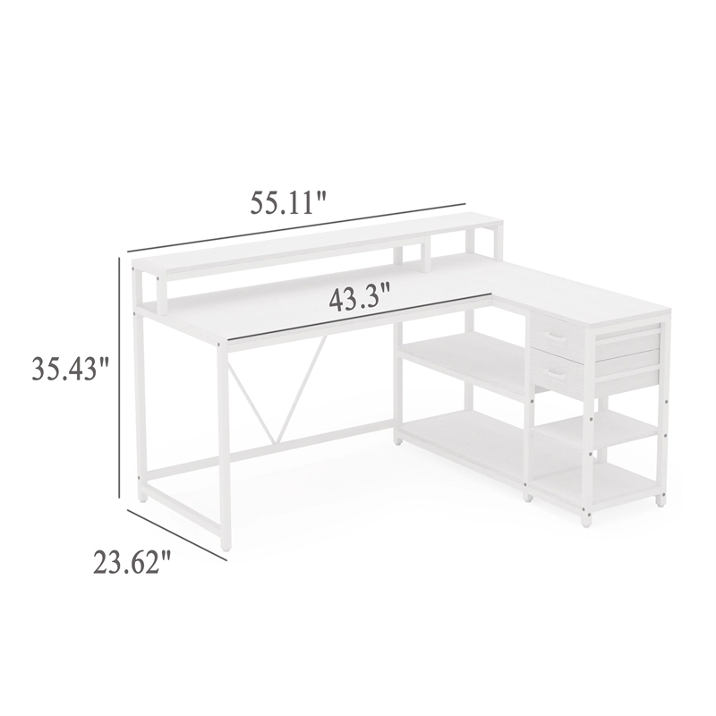 Benjara Executive Desk- L Shaped Top- Portable File Cabinet- 55