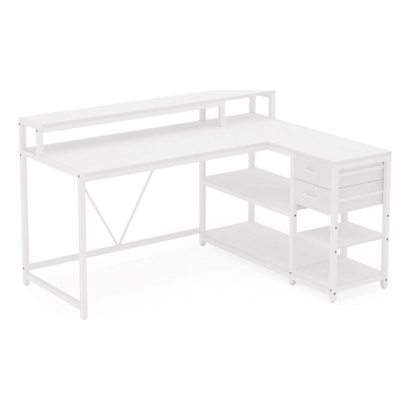 Benjara Executive Desk- L Shaped Top- Portable File Cabinet- 55