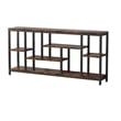 Benjara Console Sofa Table- 6 Brown Shelves- Industrial Black Metal- 71 Inch