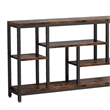 Benjara Console Sofa Table- 6 Brown Shelves- Industrial Black Metal- 71 Inch