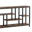 Benjara Console Sofa Table- 6 Brown Shelves- Industrial Black Metal- 71 Inch