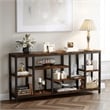 Benjara Console Sofa Table- 6 Brown Shelves- Industrial Black Metal- 71 Inch