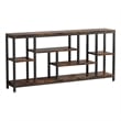 Benjara Console Sofa Table- 6 Brown Shelves- Industrial Black Metal- 71 Inch