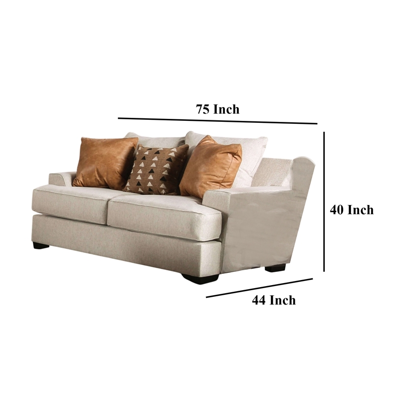 Benjara Adow Loveseat- 3 Accent PIllows- 75