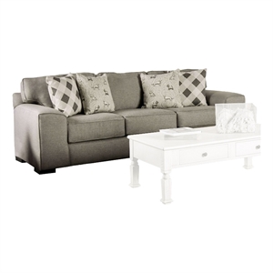 Benjara Edison Sofa- Gray Fabric- 4 Accent Throw Pillows- Track Arms- 101 Inch