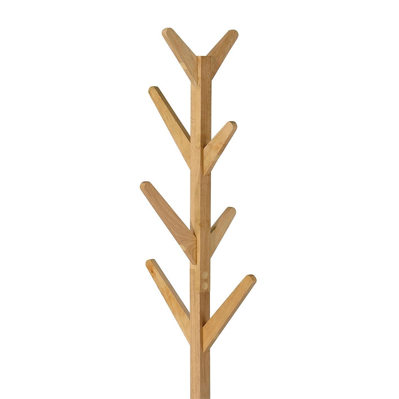 Benjara Margo Coat Rack- 8 Hooks- Tree Inspired Design- Oak Brown Solid wood