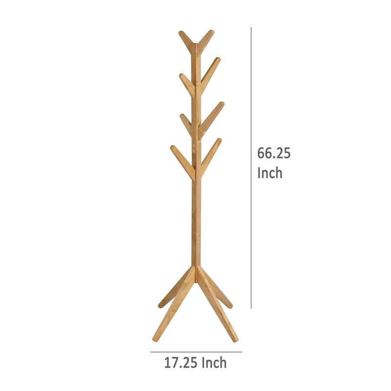 Benjara Margo Coat Rack- 8 Hooks- Tree Inspired Design- Oak Brown Solid wood