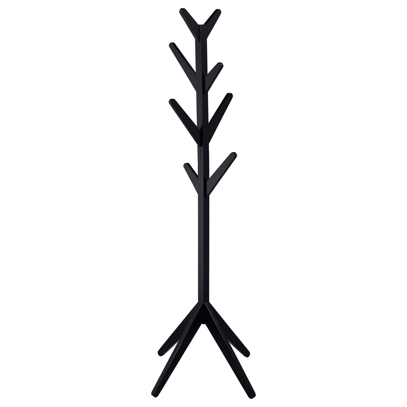 Benjara Margo Coat Rack- 8 Hooks and Tree Inspired Design- Black Solid wood