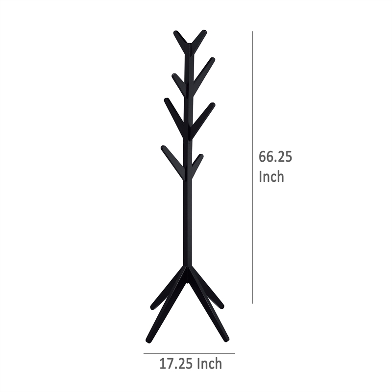 Benjara Margo Coat Rack- 8 Hooks and Tree Inspired Design- Black Solid wood