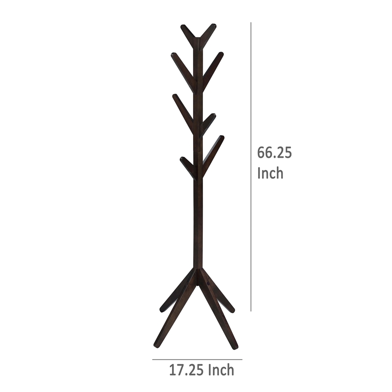Benjara Margo Coat Rack- 8 Hooks and Tree Inspired Design- Brown Solid wood