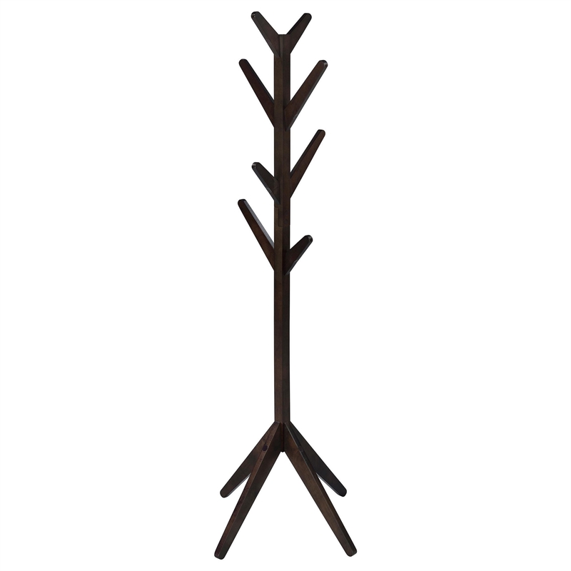 Benjara Margo Coat Rack- 8 Hooks and Tree Inspired Design- Brown Solid wood