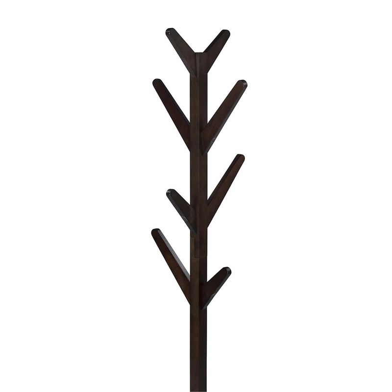 Benjara Margo Coat Rack- 8 Hooks and Tree Inspired Design- Brown Solid wood