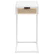 Benjara Lanie Side C Table- 1 Drawer- Sleek White Metal Frame- Faux Rattan