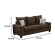 Benjara Marlow Sofa- Chocolate Brown Chenille- 2 Accent Throw Pillows- 83 Inch