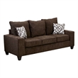 Benjara Marlow Sofa- Chocolate Brown Chenille- 2 Accent Throw Pillows- 83 Inch