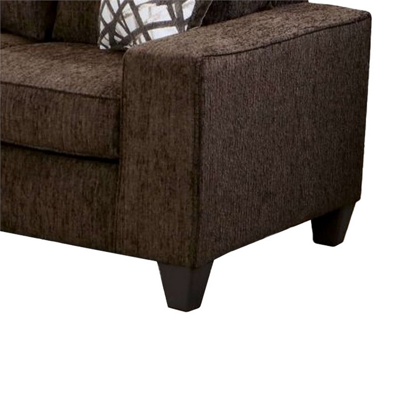 Benjara Marlow Sofa- Chocolate Brown Chenille- 2 Accent Throw Pillows- 83 Inch