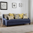 Benjara Omis Sofa- Navy Blue Velvet- 8 Accent Pillows- Solid Wood- 91 Inch