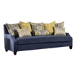 Benjara Omis Sofa- Navy Blue Velvet- 8 Accent Pillows- Solid Wood- 91 Inch