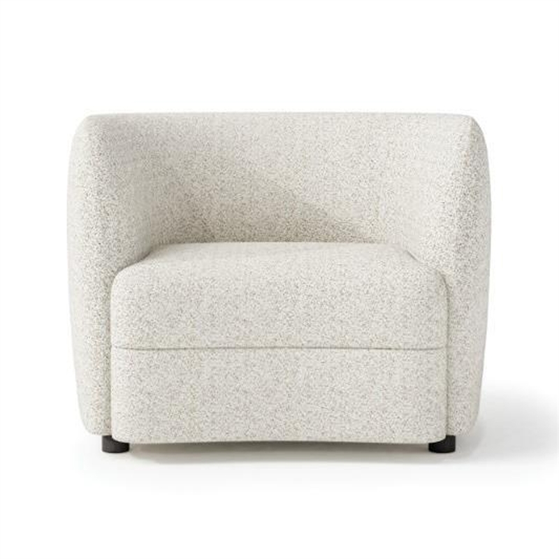 Benjara Srey Accent Chair- Plush White Boucle- Tuxedo Style Curved Backrest