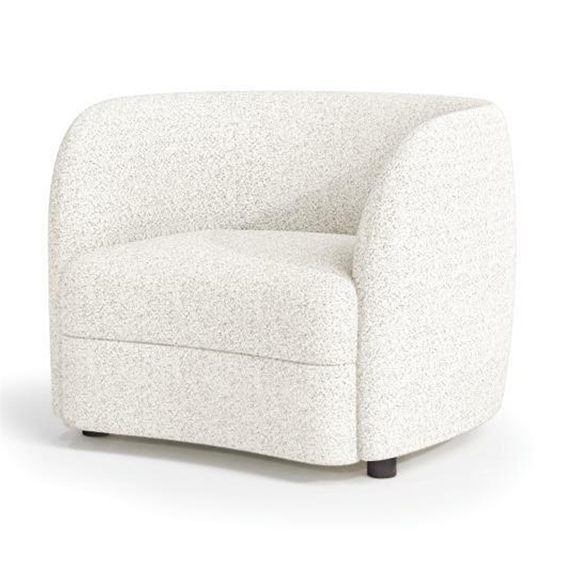 Benjara Srey Accent Chair- Plush White Boucle- Tuxedo Style Curved Backrest