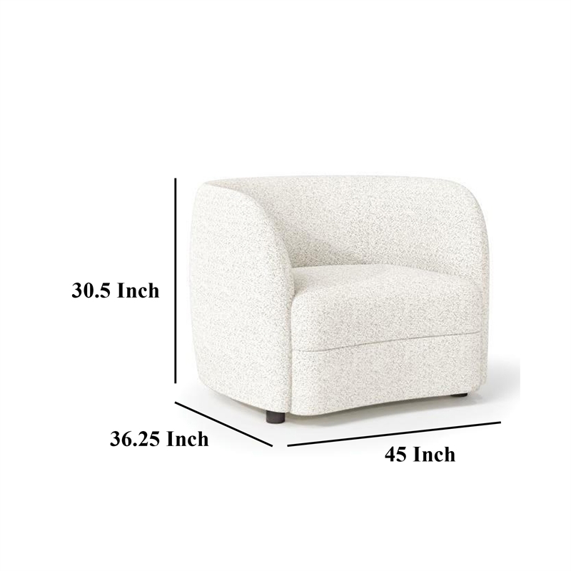 Benjara Srey Accent Chair- Plush White Boucle- Tuxedo Style Curved Backrest