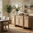 Benjara Lno Sideboard Buffet Cabinet- 4 Cane Woven Doors- Beige Wood 66 Inch