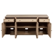 Benjara Lno Sideboard Buffet Cabinet- 4 Cane Woven Doors- Beige Wood 66 Inch