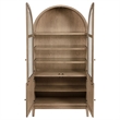 Benjara Lno Curio Cabinet- 2 Glass Door Arch Frame- Beige Wood Shelves 82 Inch