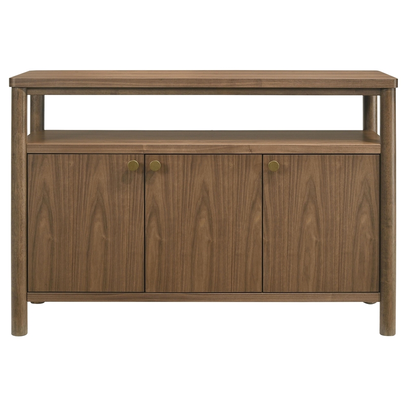 Benjara Billie Sideboard Buffet Cabinet- 3 Doors 1 Shelf- Brown Wood- 52 Inch