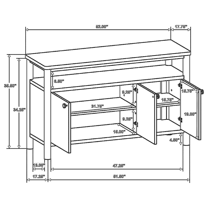 Benjara Billie Sideboard Buffet Cabinet- 3 Doors 1 Shelf- Brown Wood- 52 Inch